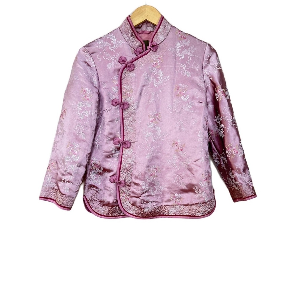 Anthropologie Fei Cheongsam‎ Pink Jacket Floral Embroidered Asian Women’s Sz 6